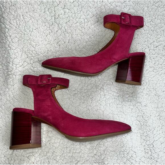 Aquatalia Chunky Heel Suede Mary Janes - maroon - size 8.5 - L1 - Picture 3 of 10